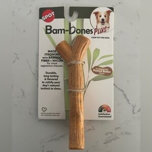 SPOT Bam-Bones PLUS Dog Chew Toy - 6-Inch Y-Shaped, Peanut Butter Flavor- NWT